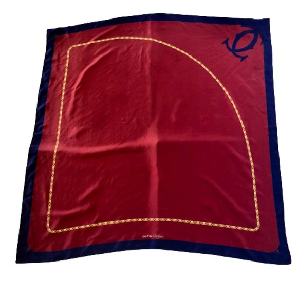 CARTIER Must De Cartier Paris France Silk Scarf Brick Brown Womens 32" Square - Picture 2 of 12